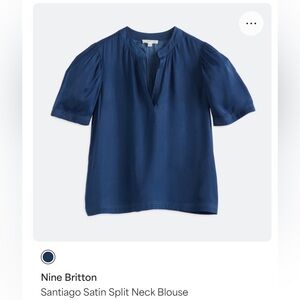 Nine Britton Satin Split Neck Top Blue Stitch Fix